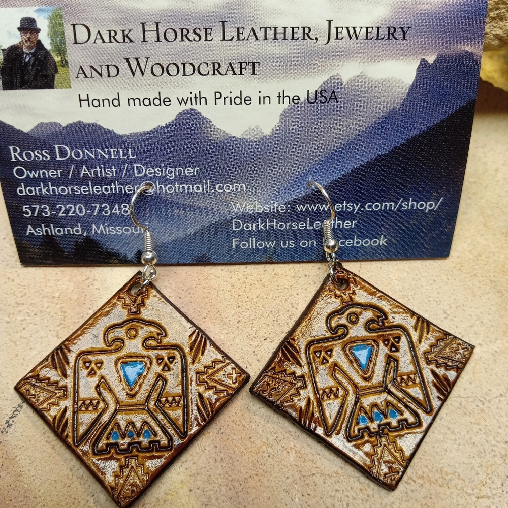 Thunderbird leather earrings
